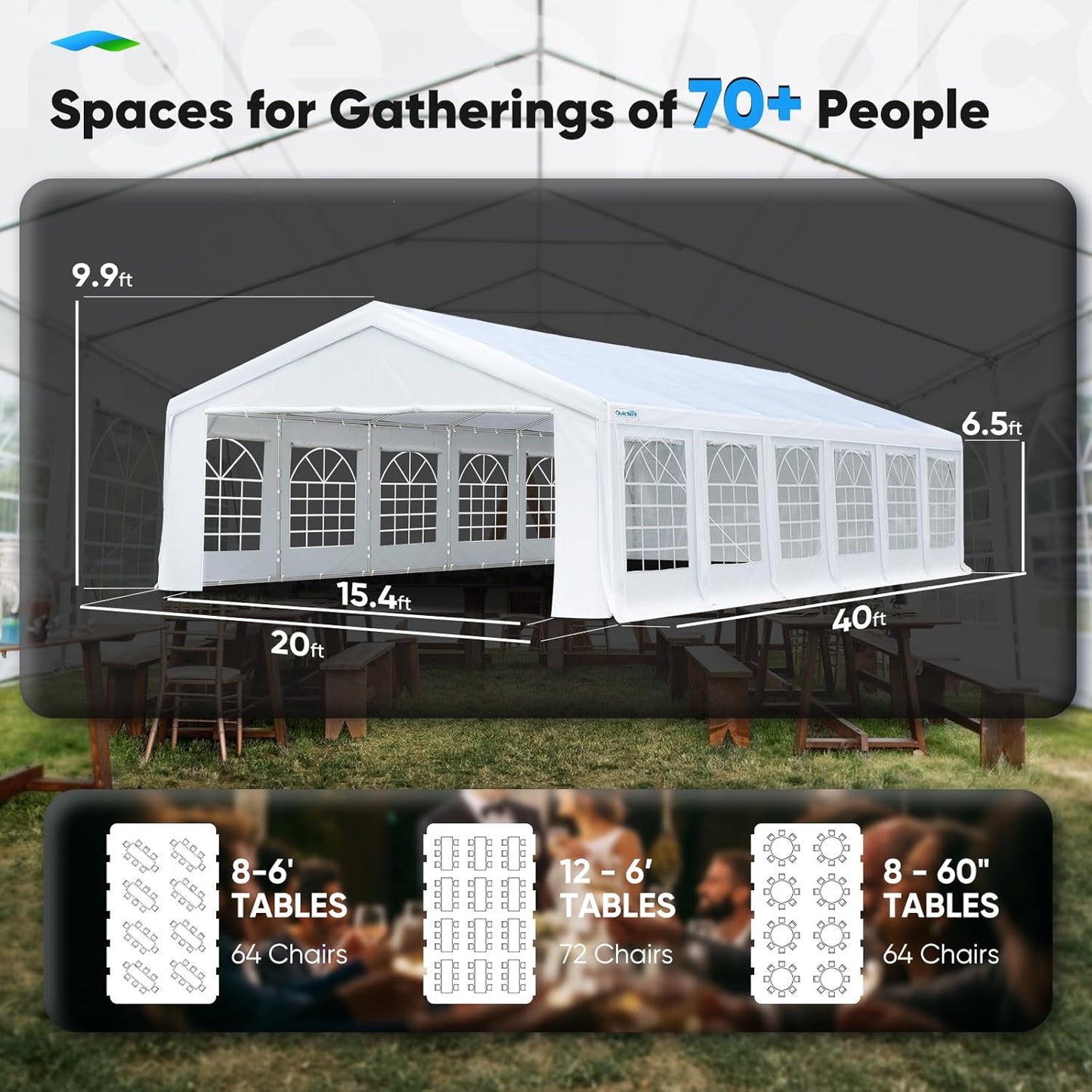 Premium 20X40 Party Tent Heavy Duty Outdoor Gazebo White Event Shelter Wedding Canopy Tent for Parties Carport BBQ with Removable Sidewall Windows & Storage Bags