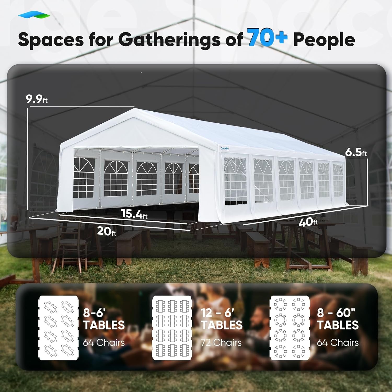 Premium 20X40 Party Tent Heavy Duty Outdoor Gazebo White Event Shelter Wedding Canopy Tent for Parties Carport BBQ with Removable Sidewall Windows & Storage Bags